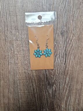 Home Made Turquoise Floral Drop Earrings - Women Jewelry